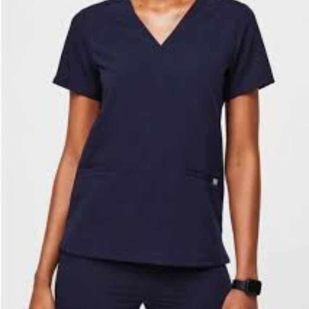 ✅ FIGS Navy Casma Three Pocket Short Sleeve Scrub Top‎ Size X-SMALL